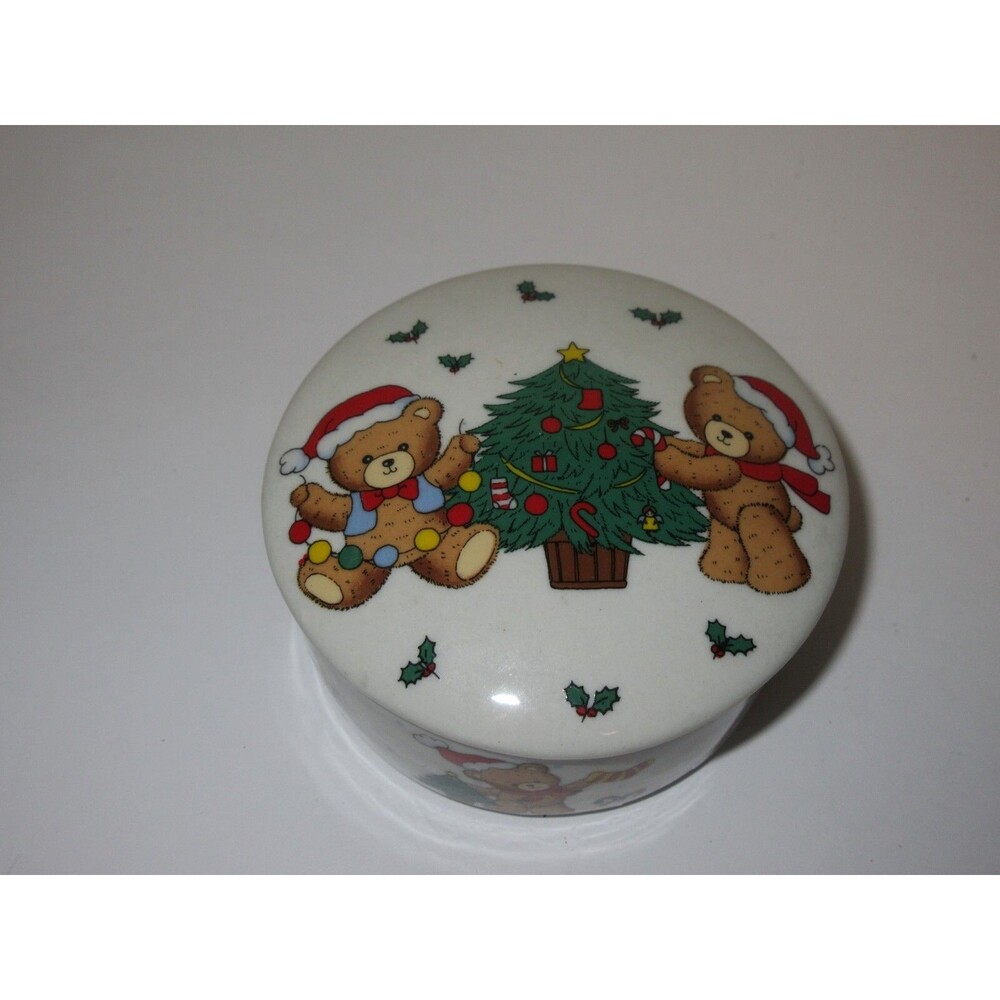 Studio Nova Christmas Beary Tree Trimming Round Trinket Candy Box with Lid